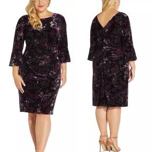 Adrianna Papell Velvet Burnout Sheath Dress Floral Black Purple Plus Size 26W